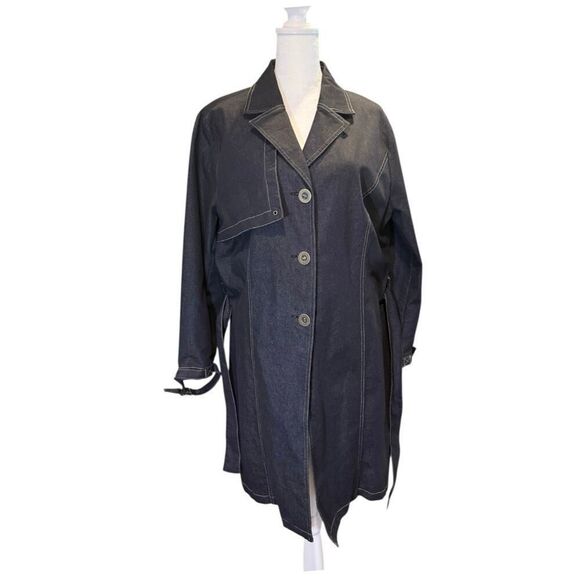 Vintage Sport Collection Dark Blue Denim Trench Coat Size 14 Fall - Picture 13 of 16
